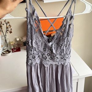 Free people “Dark Grey” with hint of purple Adela maxi slip dress
